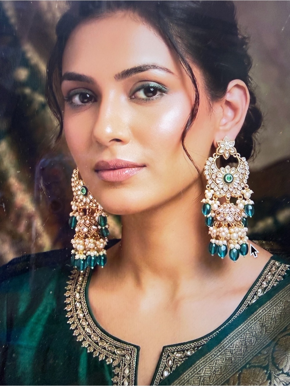 Elegant Gold and Emerald Green Statement Earrings - Women Jewelry